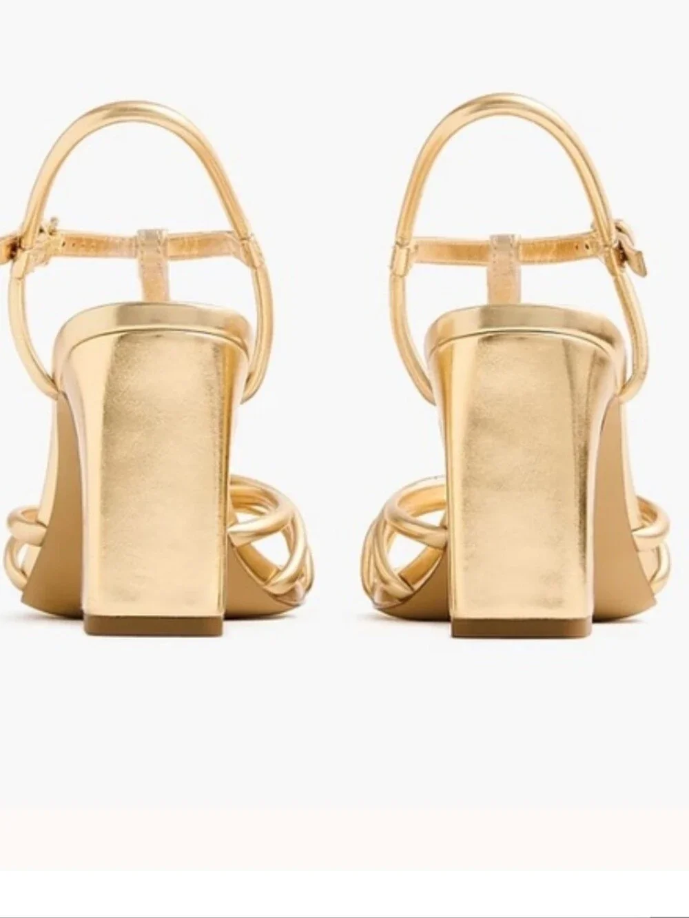 J. Crew Metallic Gold T-Strap Block Heel Sandals In Sunkissed Gold